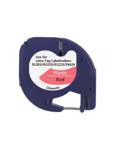 Compatible Dymo 91203 (S0721630) Black on Red LetraTag Label Plastic Tape 12mm x 4m